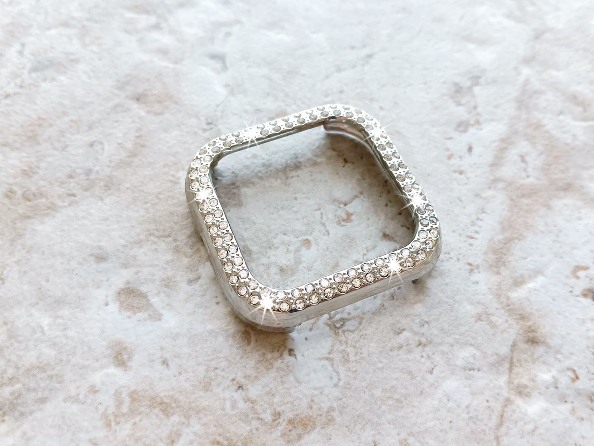 Fitbit Watch Silver Color Band Set Crystal Bezel Bling Case Cover for Versa 2 3 4 and Sense 1 2 Smartwatches Milanese Strap Protective Frame